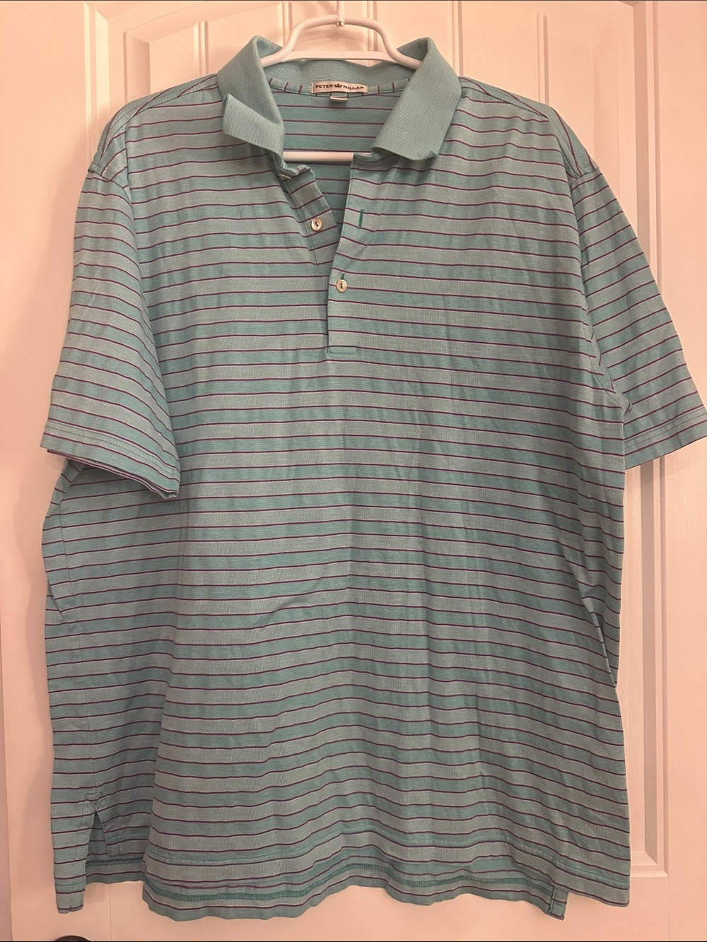 Peter Millar Teal Polo with Thin Navy Stripes